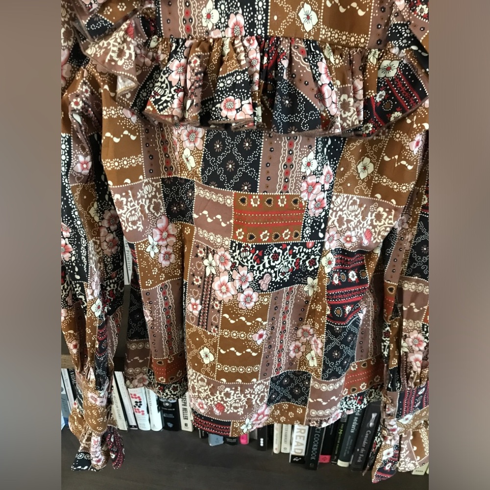 NWT Selkie The Elizabeth Blouse in Brown Pink and Black Patchouli Pattern Size S - Picture 13 of 16